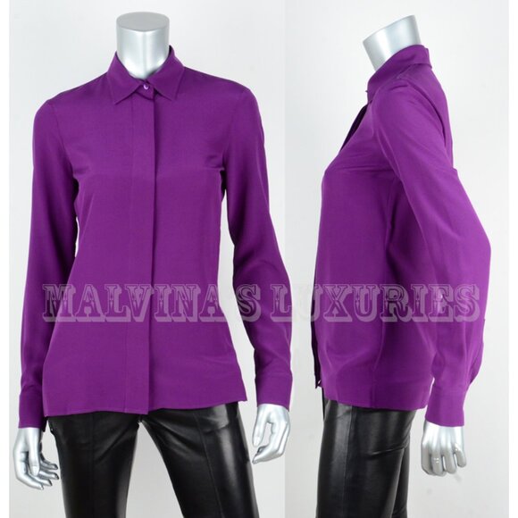 GUCCI SHIRT SILK CREPE DE CHINE BLOUSE VIOLET TOP REMOVABLE BOW - Picture 4 of 10